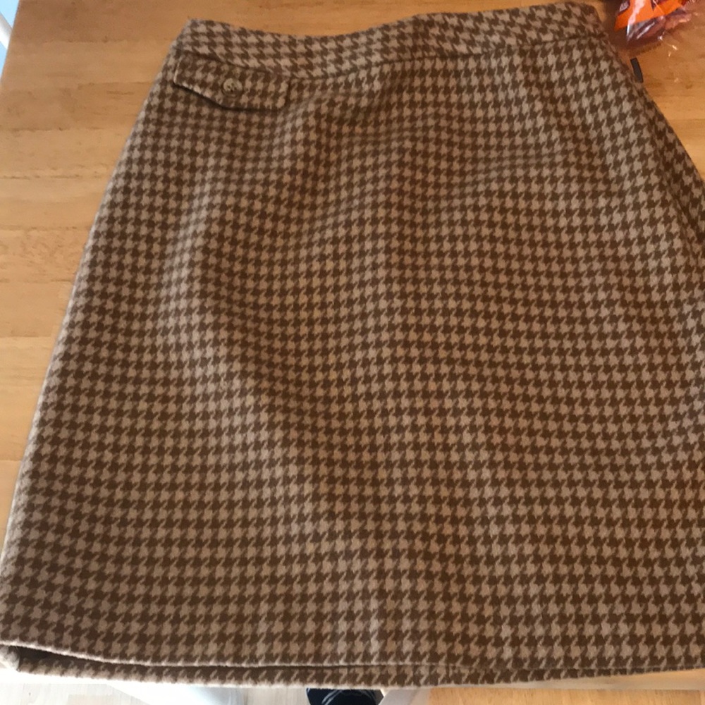 Brown and tan checked wool mini skirt